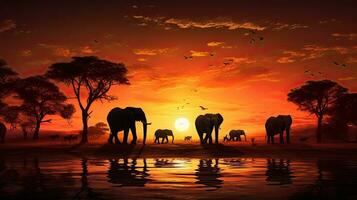 silhouette africain sauvage animaux à le coucher du soleil photo