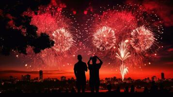 gens capturer cœur en forme de feux d'artifice pendant une juillet 4e fête dans Boston ma photo