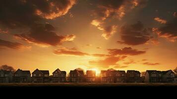 silhouette rural Maisons dans une carré coup à le coucher du soleil photo