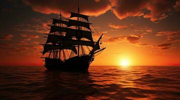 une navire silhouette pendant le coucher du soleil photo