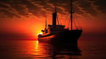 une navire silhouette pendant le coucher du soleil photo