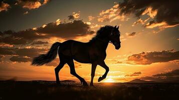 Aube silhouette de une cheval photo