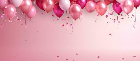 anniversaire Contexte avec rose des ballons confettis et banderoles photo
