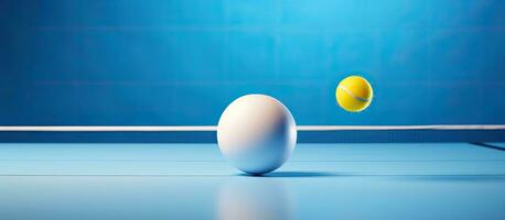 table tennis Balle est rebondir sur bleu photo