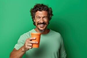 content homme avec tasse de café photo