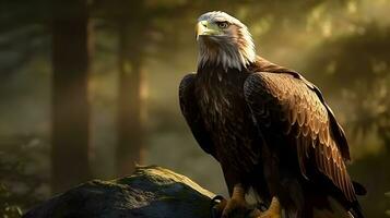 chauve Aigle haliaeetus leucocephalus blanc tête permanent dans le la nature avec tranchant regard. ai généré photo