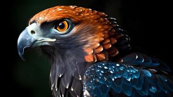 proche en haut portrait coup de d'or Aigle aquila chrysaetos avec tranchant regard. ai généré photo