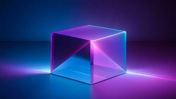 bleu rose néon réfraction ligne carré cube futur mode abstrait La technologie ai généré photo
