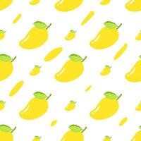 sans couture modèle Jaune mangues feuilles fruit avec dessin animé isolé sur blanc.lumineux de délicieux fruit illustration utilisé pour Contexte photo