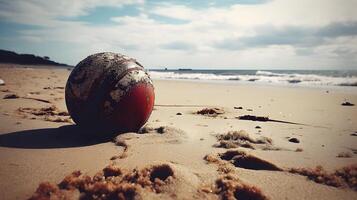 plage Balle à le magnifique plage avec bleu nuageux ciel. plage Balle Jeu sport concept. ai généré photo