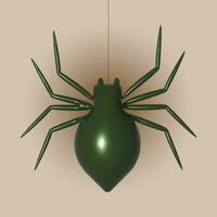 araignée 3d. foncé vert punaise araignée silhouette, isolé blanc Contexte. effrayant Halloween icône, symbole horreur, animal arachnide, terrifiant dangereux insecte, arachnophobie craindre. vecteur illustration photo