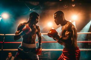 vue de une boxe rencontre dans le bague ,génératif ai photo