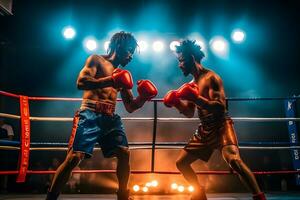 vue de une boxe rencontre dans le bague ,génératif ai photo