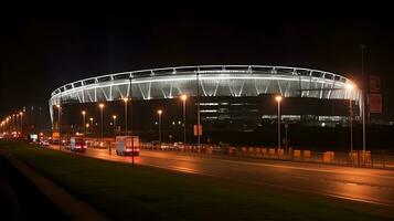 vue de Football stade bâtiment à nuit ,football stade à nuit ,génératif ai photo