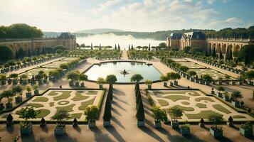 photo de le magnifique jardins de le palais de Versailles, France. génératif ai