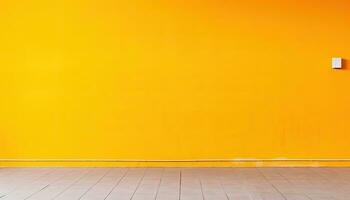 ai généré coloré minimalisme brillant Orange mur Contexte avec mis en pot les plantes sur le côté. photo