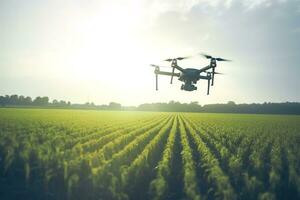 agriculture drone mouche sur le riz des champs., ai généré photo