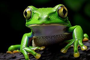 vibrant aux yeux rouges arbre grenouille sur le feuille. ai généré. photo