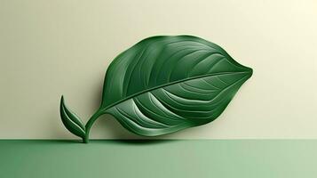 3d maquette feuille de arbre et plante. écologie, bio et Naturel des produits concept, proche en haut vue de feuilles composition, minimal style, génératif ai illustration photo