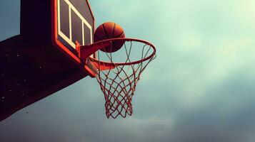 basketball étant coup vers cerceau. la victoire, réalisation, but, gagner concept. ai généré image photo