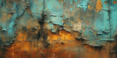 génératif ai, rouillé bleu et turquoise métal Contexte. grunge vieux mur texture photo