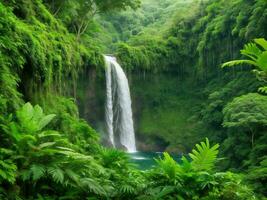 une cascade dans le jungle entouré par luxuriant vert végétation ai généré photo