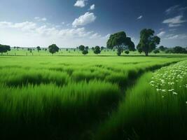 vert herbe dans le Soleil ai généré photo