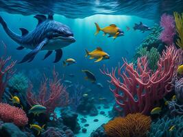 une coloré sous-marin scène avec poisson et corail ai généré photo