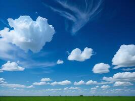 une champ avec certains des nuages dans le ciel ai généré photo