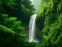 une cascade entouré par luxuriant vert végétation ai généré photo