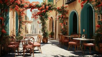 génératif ai, été paysage urbain de Italie plat illustration. magnifique vue de rue photo