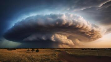 orage avertissement, supercellule, lourd pluie dans été, avec grêle. génératif ai. photo