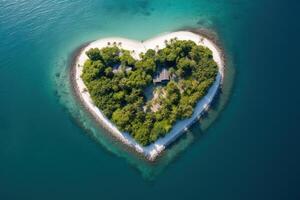 tropical île dans le forme de cœur. aérien voir. 3d illustration. génératif ai. photo