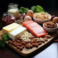 nourriture haute dans protéine, protéine sources. génératif ai. photo