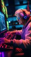 personnes âgées professionnel joueur en jouant en ligne Jeux ordinateur photo