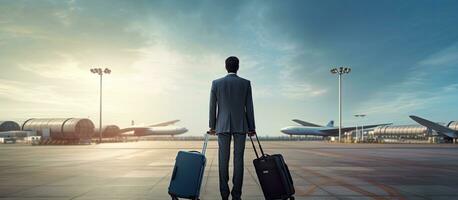 homme d'affaire attendre pour Taxi à l'extérieur aéroport photo