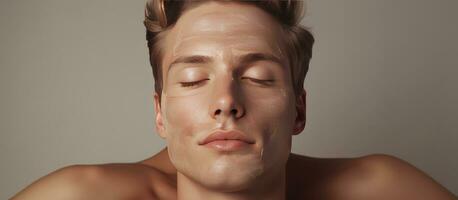 cosmétique traitement sur caucasien homme s visage avec soin de la peau conscience photo