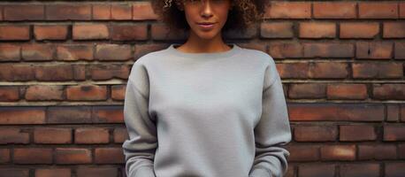 africain américain femme dans gris sweat-shirt par en bois clôture espace pour texte à la mode décontractée porter intacte photo