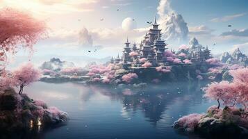 chinoiserie paysage de rêve, numérique art illustration, génératif ai photo