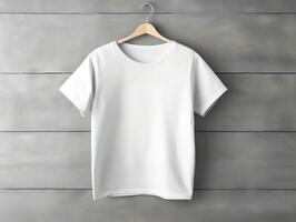 femelle T-shirt maquette, énorme blanc T-shirt génératif ai photo