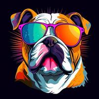 coloré mignonne bouledogue avec lunettes de soleil pop art vecteur illustration avec isolé Contexte génératif ai photo