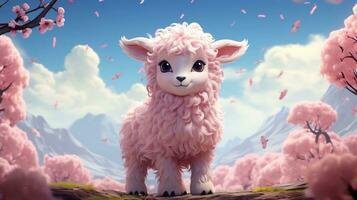 rose anime dessin animé style animal mouton fond d'écran Contexte génératif ai photo