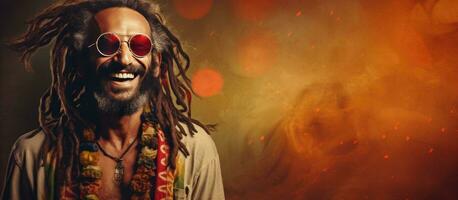 une hippie rastaman est sourire sur une grunge Contexte photo