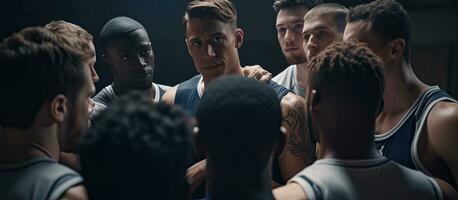 basketball joueurs et entraîneur à Gym copie espace sport activité unité et mode de vie inchangé photo