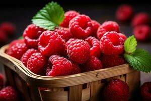 délicieux biologique framboises dans l'automne plateau marché agriculture ferme Contexte Haut vue photo