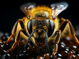 fermer très détaillé macro coup de le abeille génératif ai photo