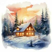 hiver paysage avec maison ai généré photo