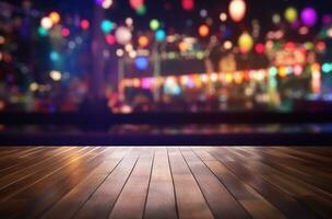 vieux en bois table dans Contexte de moderne nuit club ai généré photo