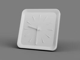 3d Facile blanc carré mur horloge, 9 30 neuf 30 moitié passé 9, gris arrière-plan, 3d illustration photo