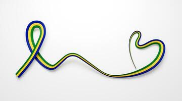 3d drapeau de Gabon cœur forme brillant ondulé conscience ruban drapeau sur blanc Contexte 3d illustration photo